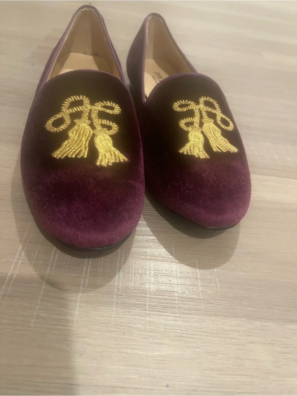 Jon Josef Women’s Velvet Tassel Loafers in Deep Plum size 10